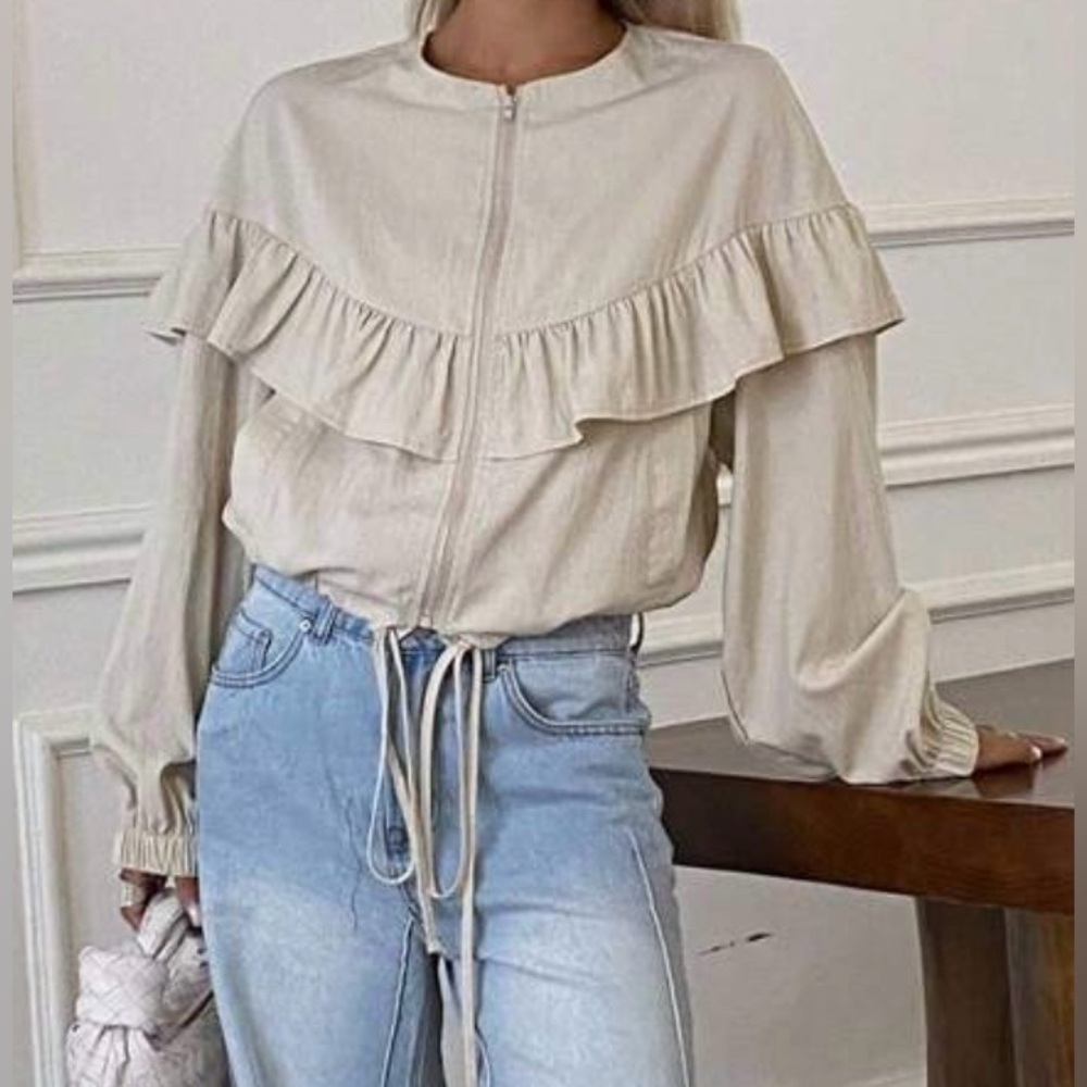 Women's Cream Ruffle Jacket - Picture 5 of 9